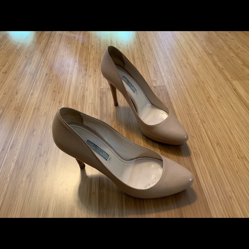Prada camel nude pumps heels platform 38 8 - Picture 1 of 7